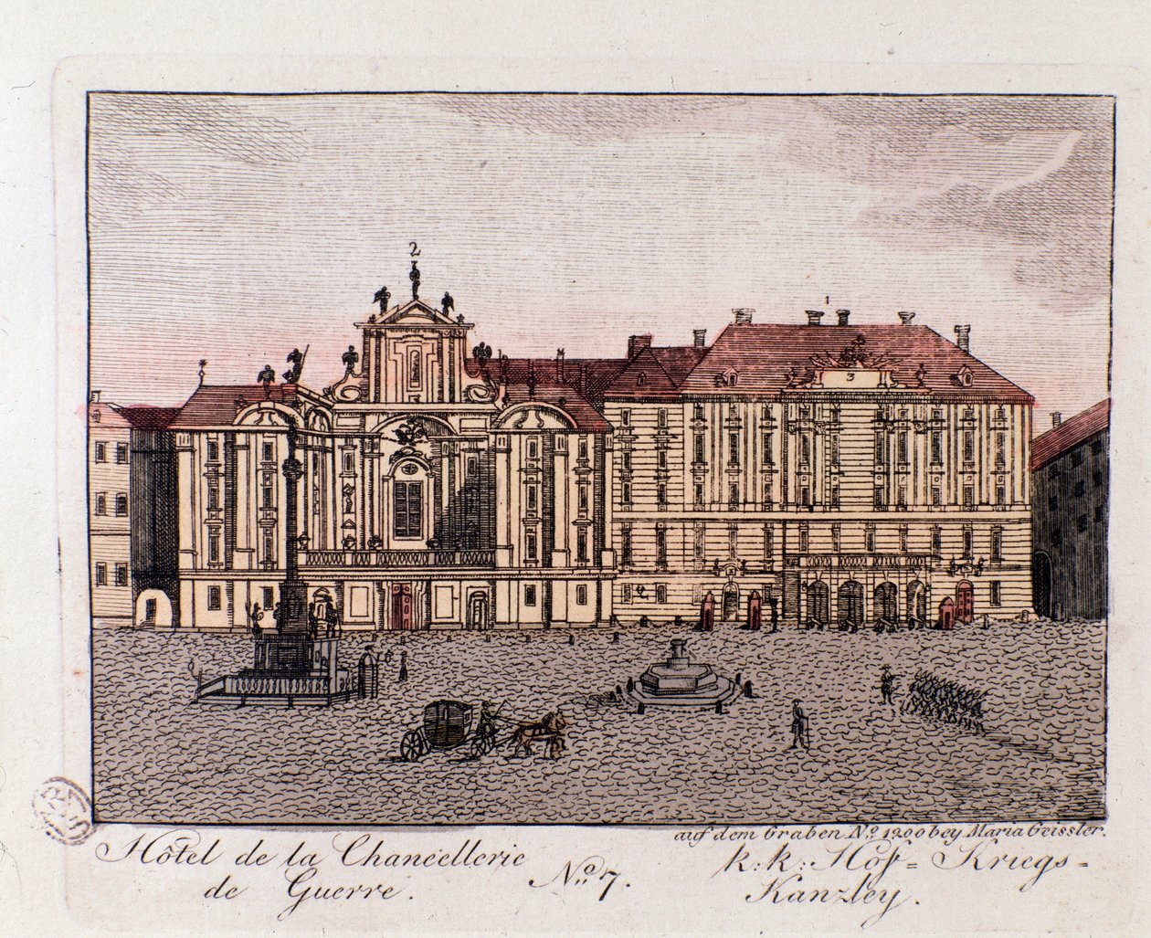 منظر لفندق War Chancery في فيينا. النمسا نقش من 1815 مجموعة خاصة بواسطة فنان غير معروف