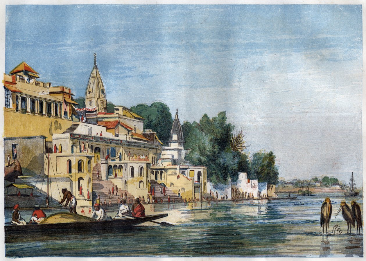 منظر لنهر Sutti Chowra Ghat على نهر الغانج ، في Cawnpore (كانبور) ، الهند عام 1857. بواسطة فنان غير معروف