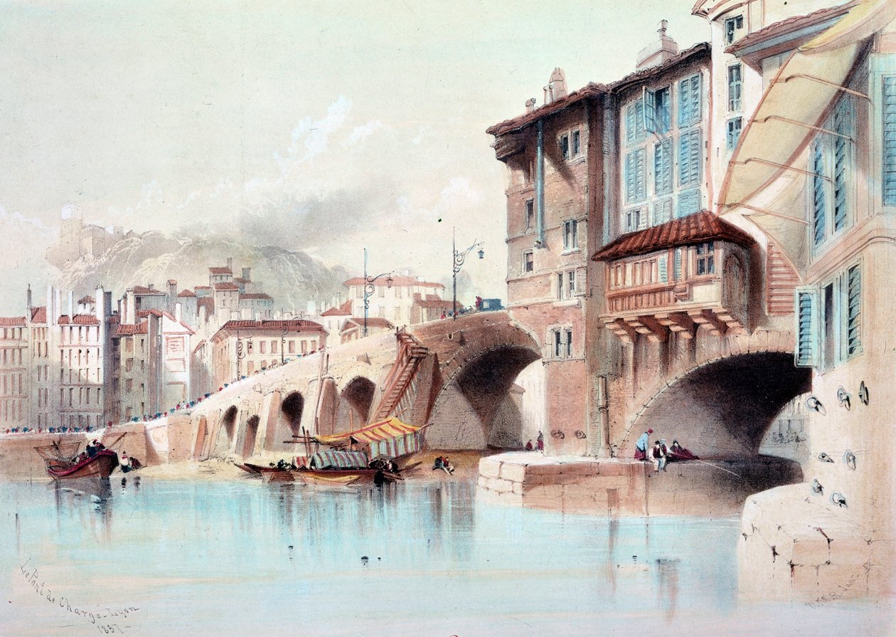 منظر لمدينة ليون و Pont de Charge. لوحة مائية من عام 1837. باريس ، بن بواسطة فنان غير معروف