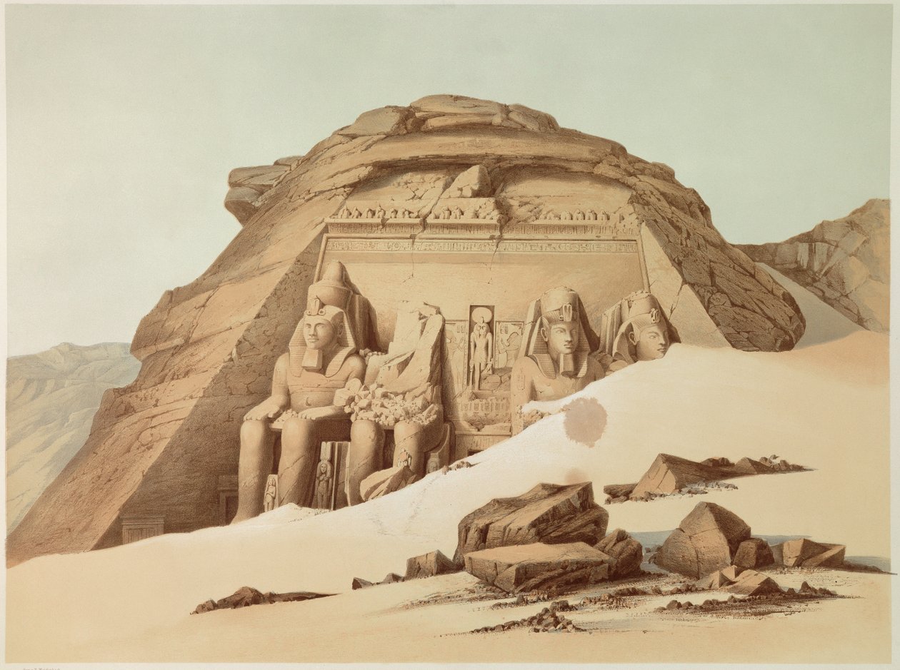 منظر لمعبد أبو سمبل. مصر. رسم توضيحي للقرن التاسع عشر. باريس ، كلية فرنسا بواسطة فنان غير معروف