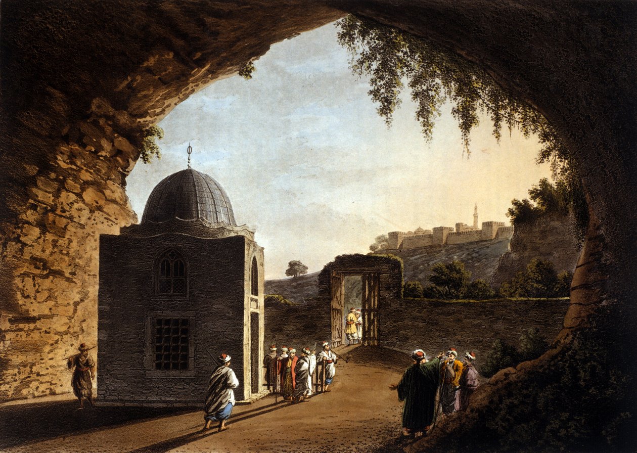 منظر قبر النبي إرميا في القدس. الطباعة الحجرية من القرن التاسع عشر بواسطة فنان غير معروف