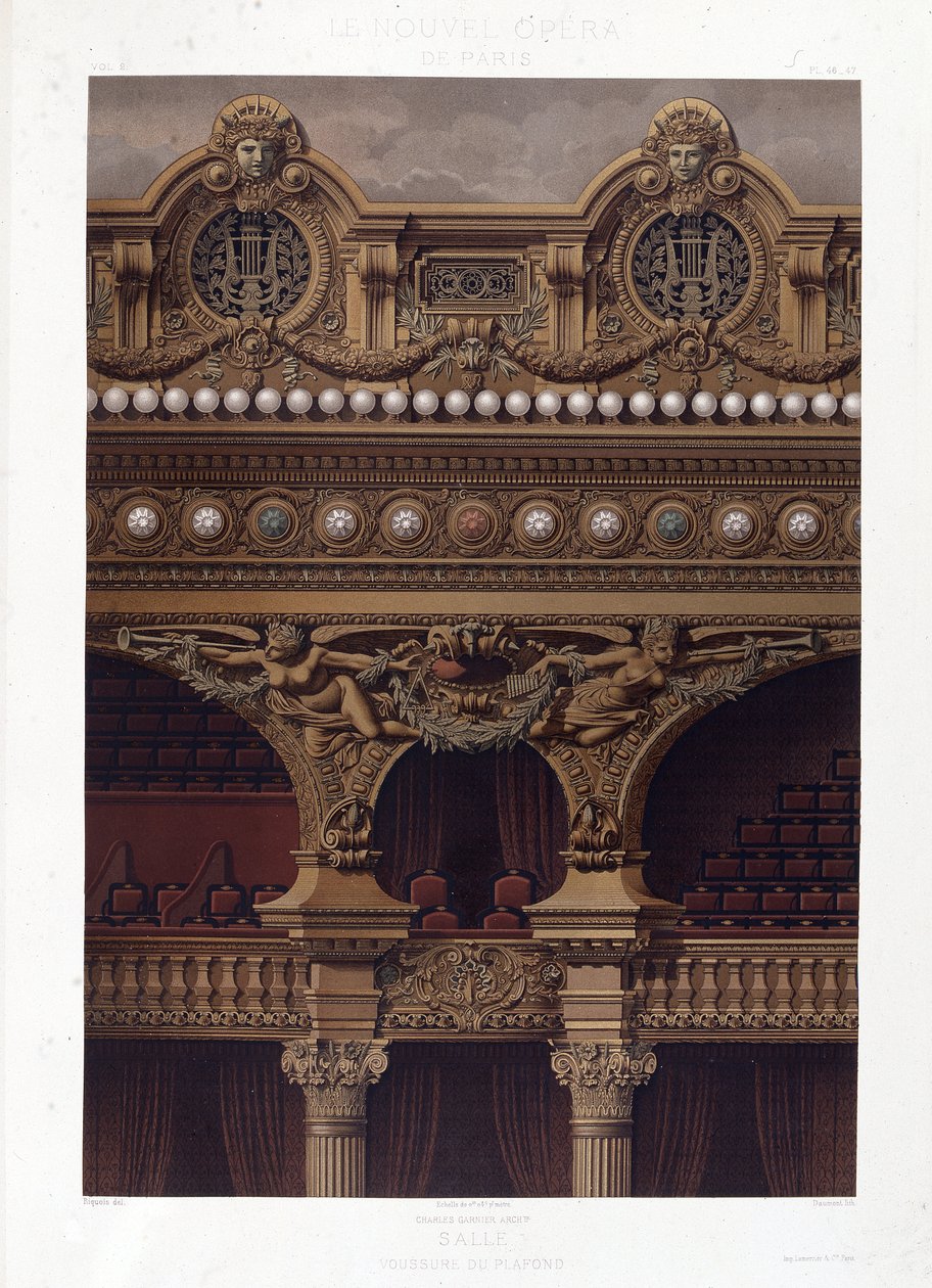 Voussure من سقف أوبرا Garnier - chromolithography ، أواخر القرن التاسع عشر بواسطة فنان غير معروف