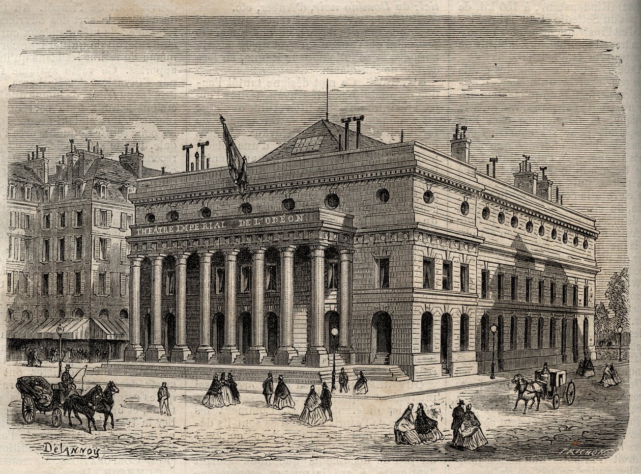 Vue du Theatre de l'Odeon في باريس - في القرن التاسع عشر - نقش في "Dictionnaire populaire illustrious" - 1864 - بواسطة جوزيف ديسمبري وإدموند ألونييه - بواسطة فنان غير معروف