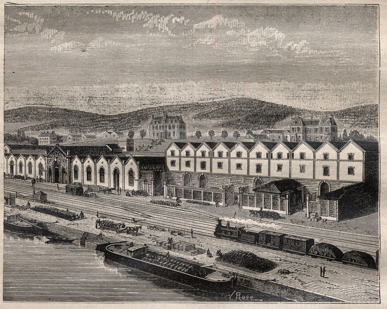 Vue du chateau de Pekin ، المؤسسة الرئيسية لشركة Compagnie des Grands Vins de Champagne بواسطة Eugene Mercier (1838-1904) et Cie بالقرب من Epernay - النقش في "" La Science francaise " بواسطة فنان غير معروف