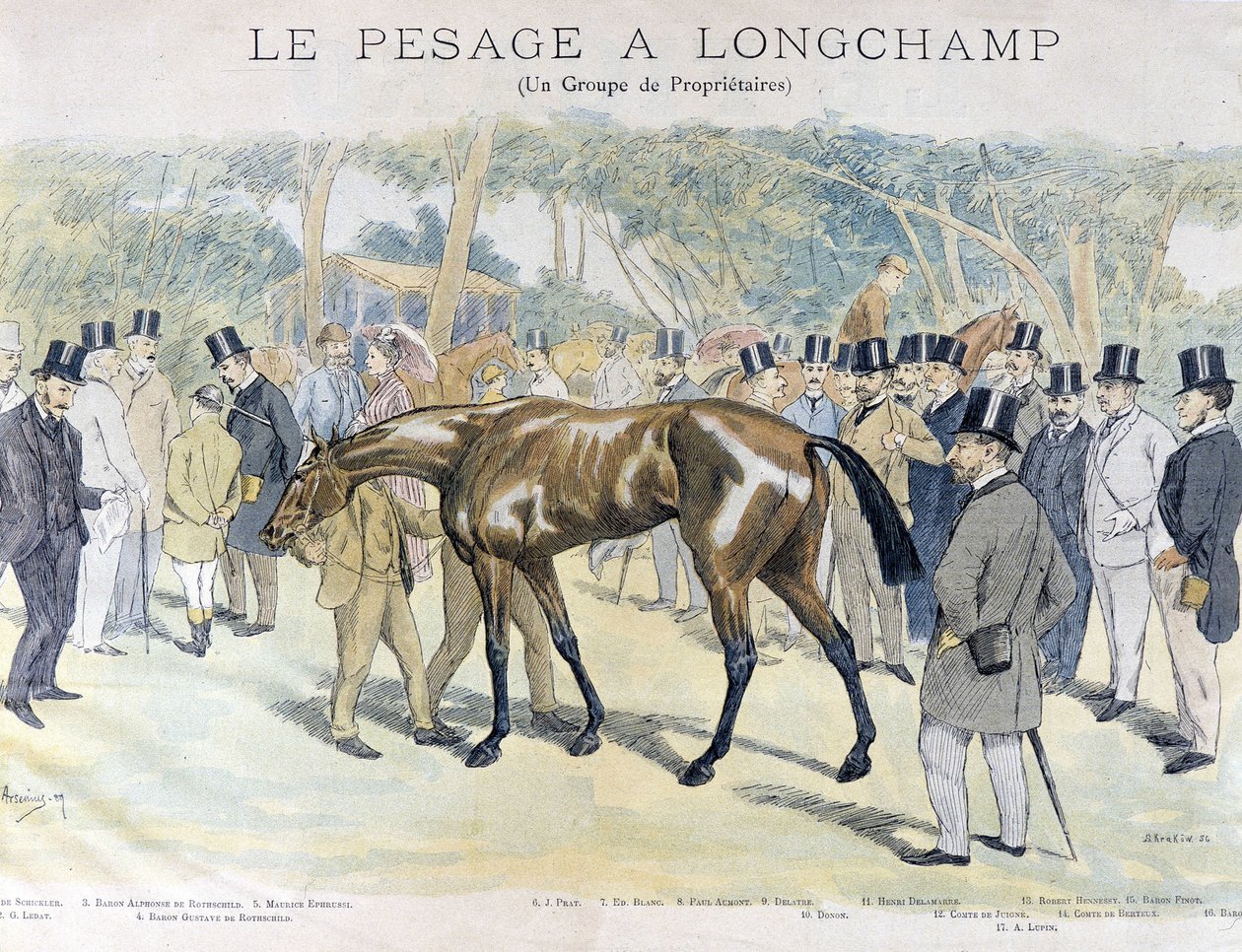 يزن في Longchamp ومجموعة من أصحاب الخيول بواسطة فنان غير معروف