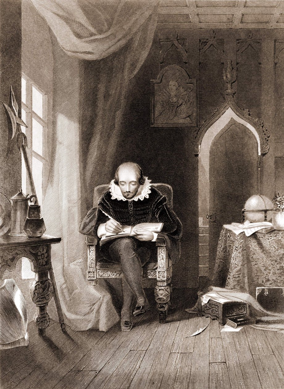 وليام شكسبير (1564 - 1616) في مكتبه. بواسطة فنان غير معروف