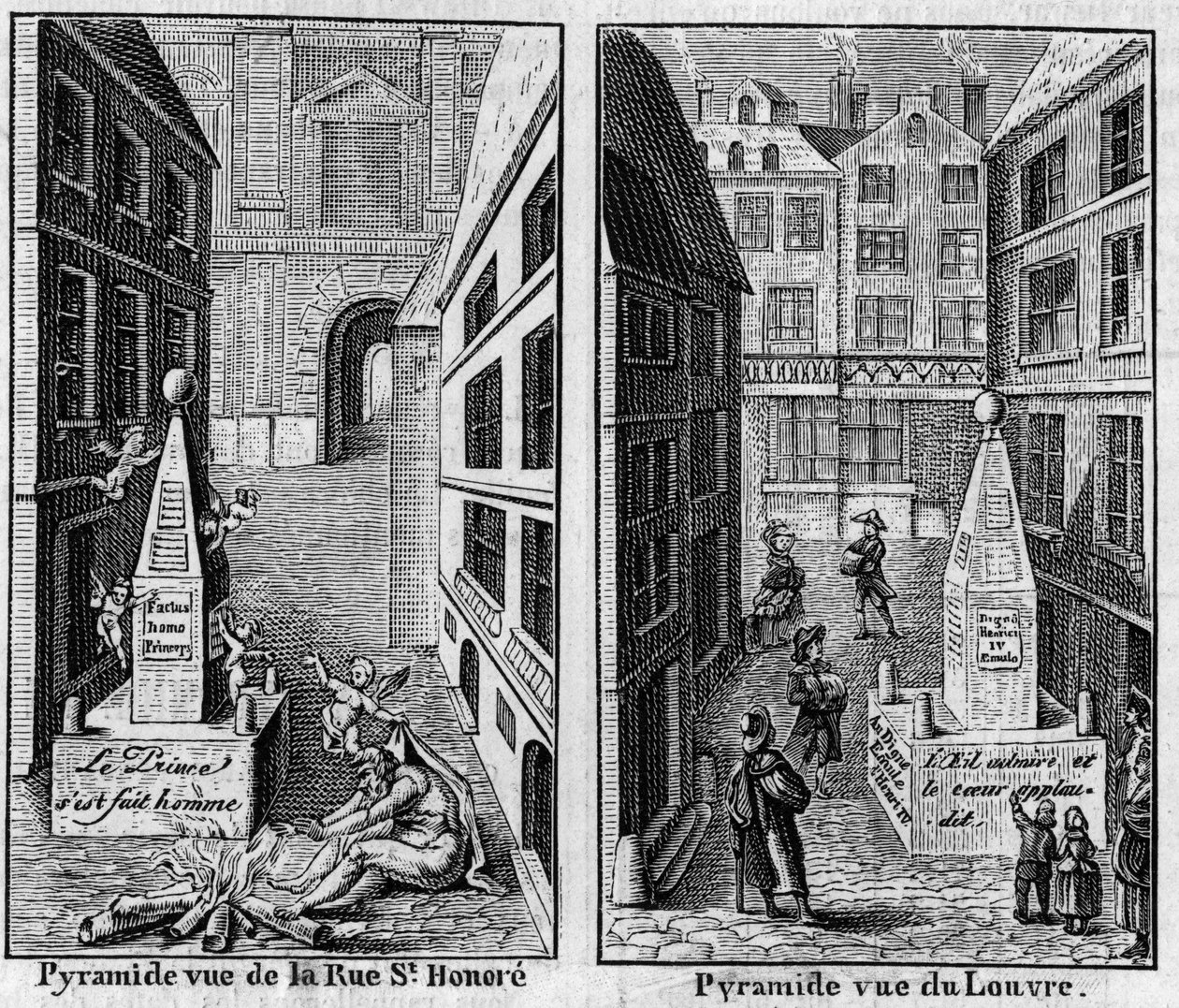 هرم الشتاء 1784 في باريس. تشبيه الوجه (Fac-simile) لمطبوعات نُشرت في "La Pyramide de neige" ، تقويم عام 1786. نقش في "" الطبيعة: مراجعة العلوم وتطبيقاتها في الفنون والصناعة "" بتاريخ 16 مارس بواسطة فنان غير معروف