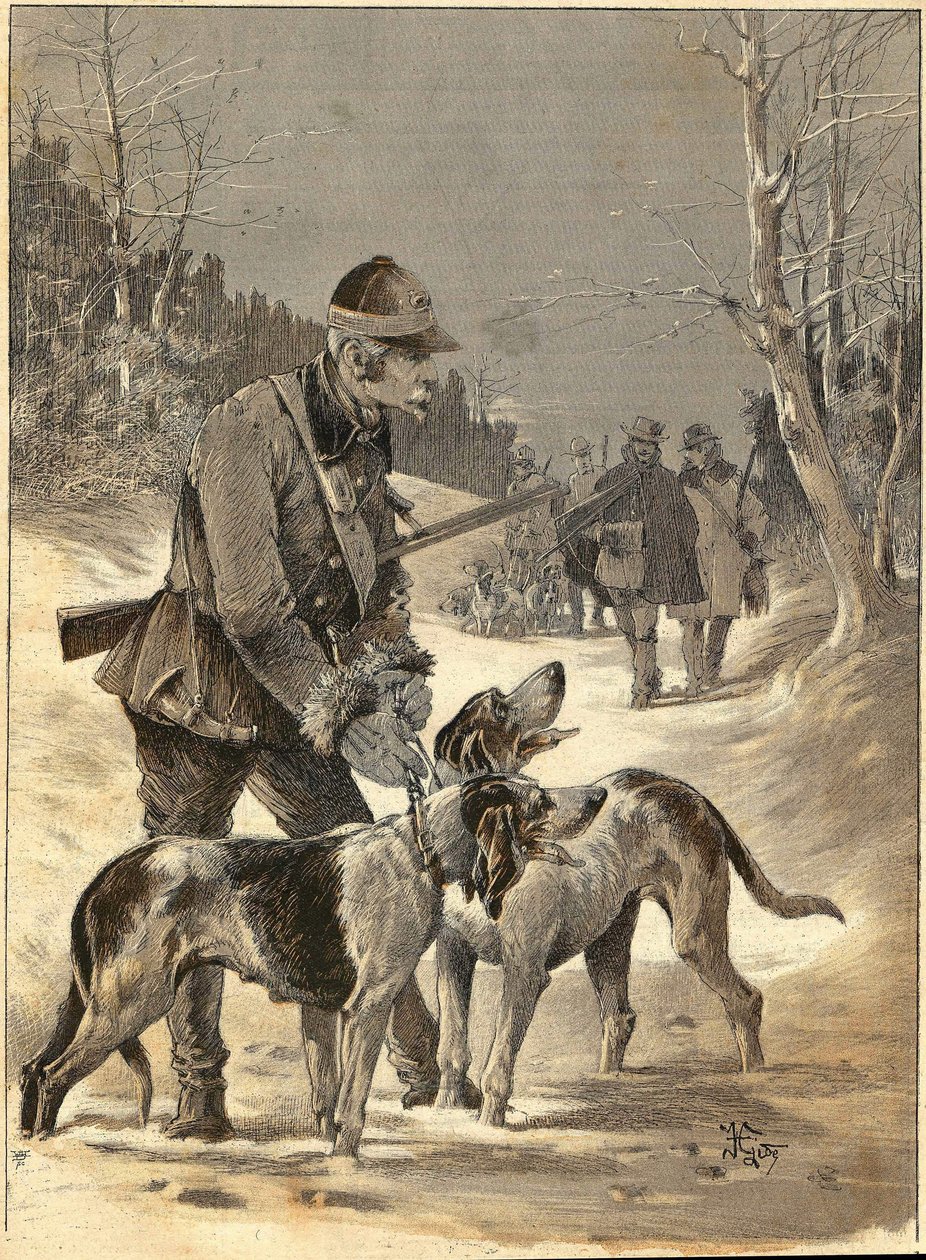 صيد الخشب بعد الرسم المائي لجيدي. 1892. بواسطة فنان غير معروف