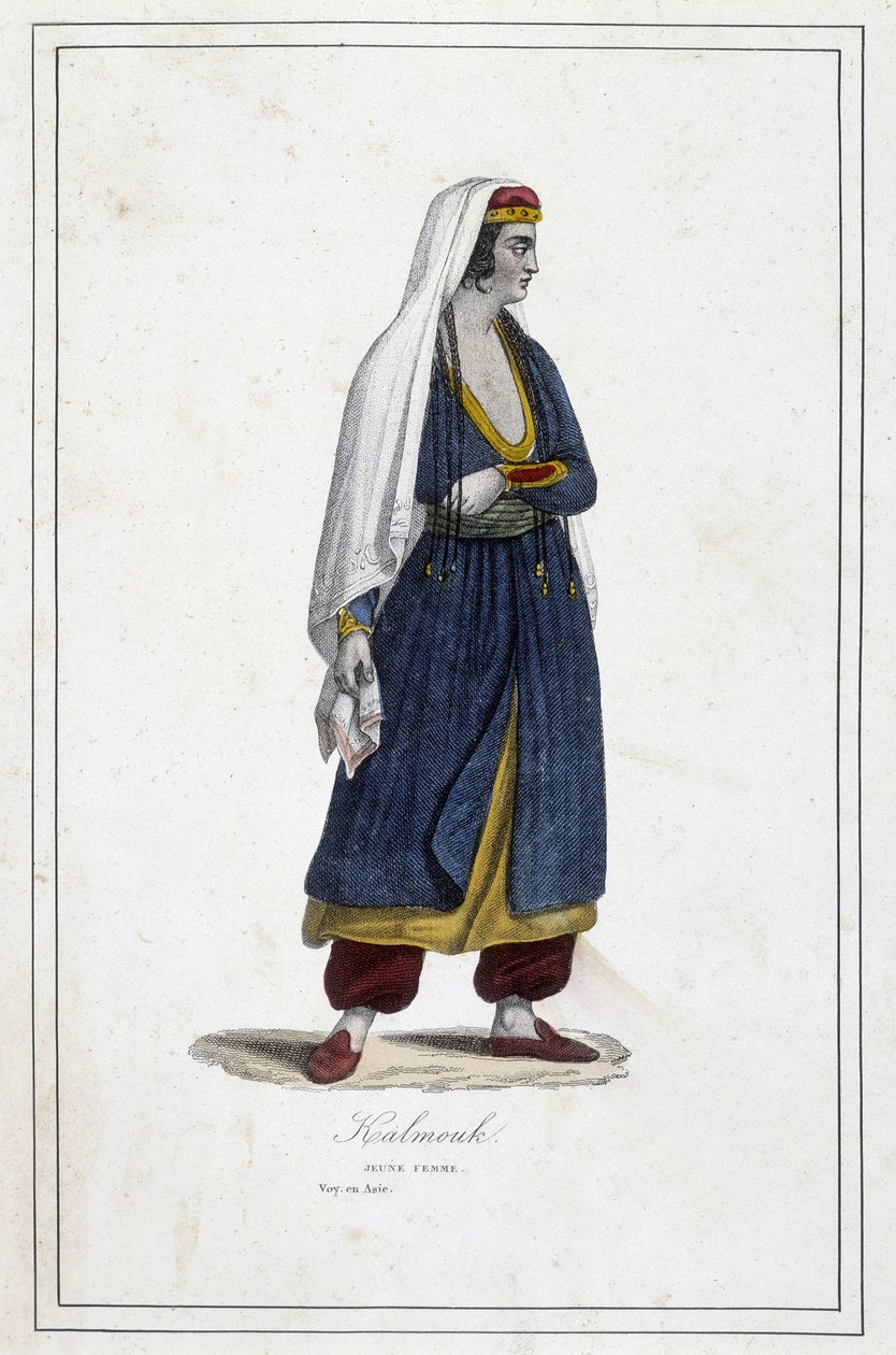 شابة كالموك (المنغوليون في جنوب سيبيريا) - في "" شعوب الأرض المختلفة "للأب. جوهانود ، Librairie des Bons Livres ، ليموج بواسطة فنان غير معروف