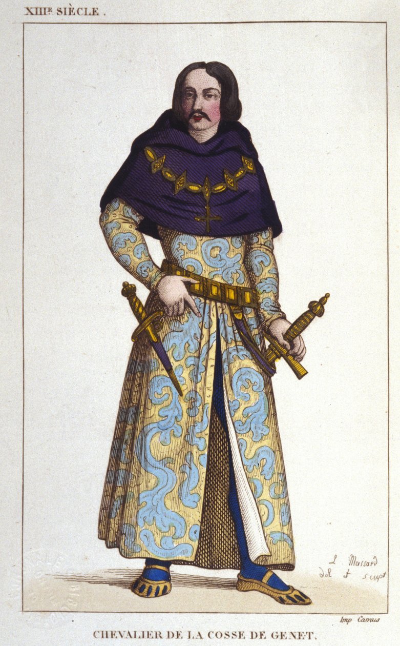 زي Chevalier de la Cosse de Genet اللاحقة إلى عام 1365. نقش عام 1830 بواسطة فنان غير معروف