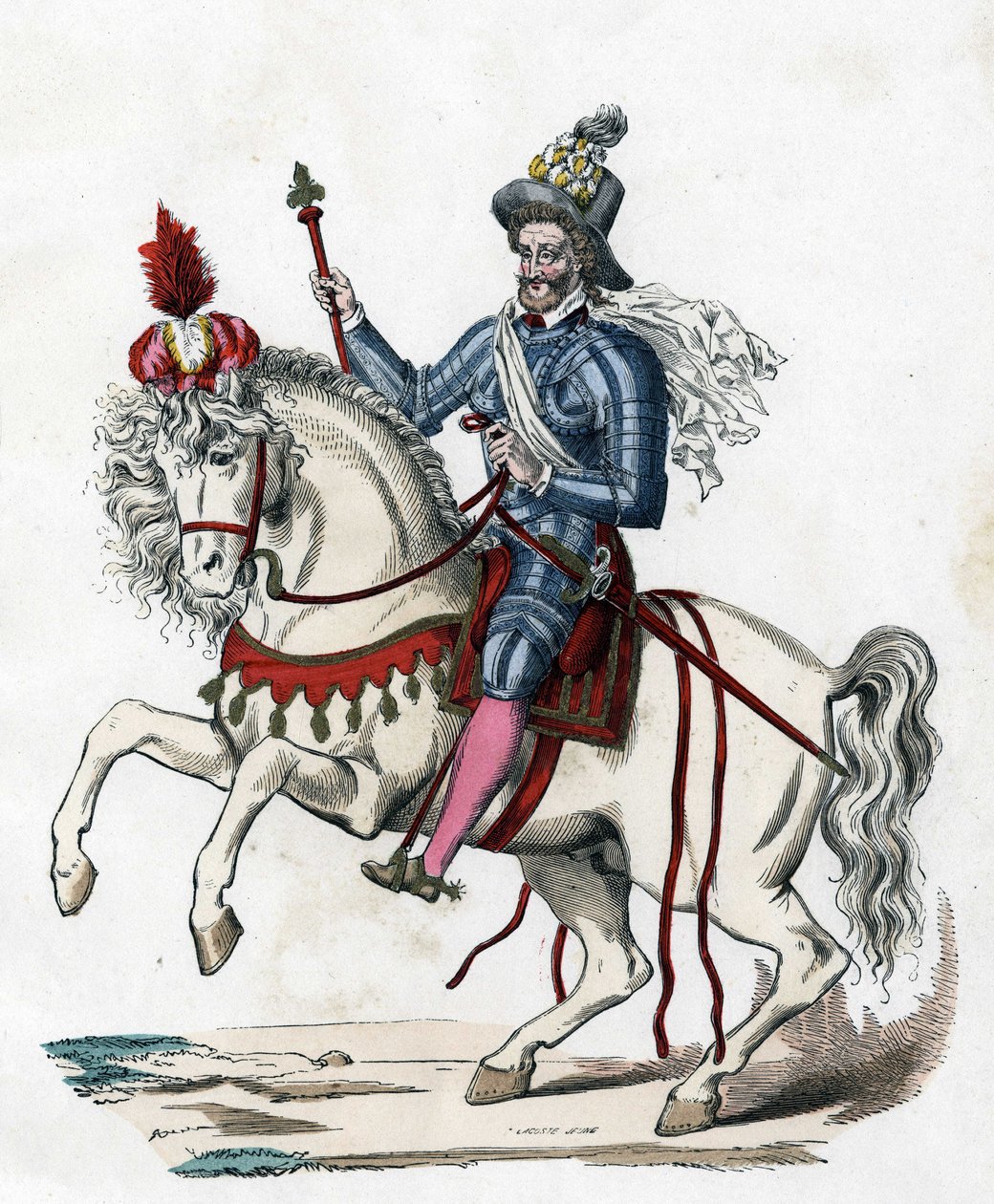 صورة الفروسية لملك فرنسا هنري الرابع عام 1596 (1553-1610) - في "" الأزياء المدنية والعسكرية للفرنسيين عبر القرون باريس ف. روي 1882 ". بواسطة فنان غير معروف