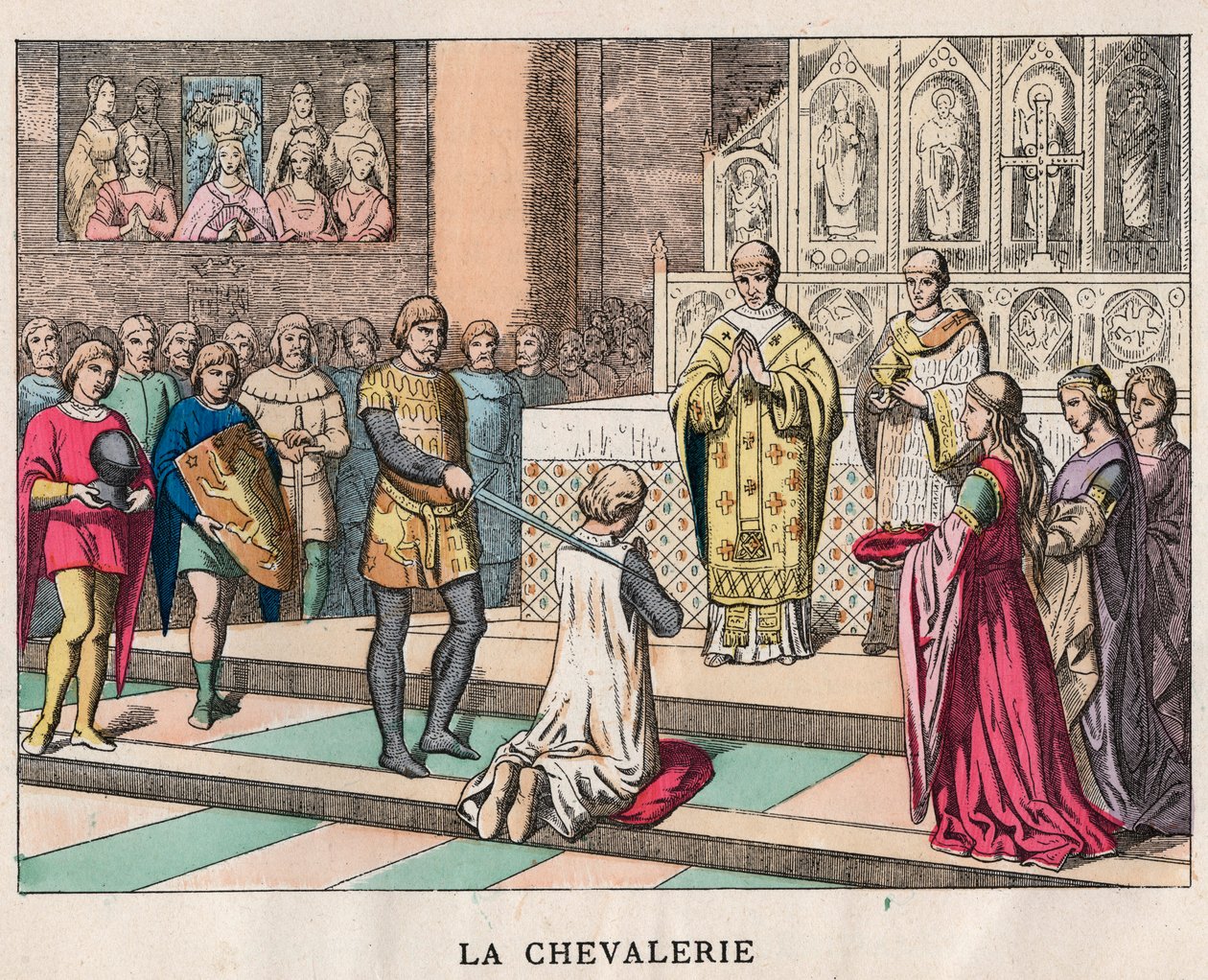 فارس - La Chivalerie - تليين فارس - نقش نهاية القرن التاسع عشر في "" Nos Gires Nationales - صور وتلاوات "" بواسطة فنان غير معروف