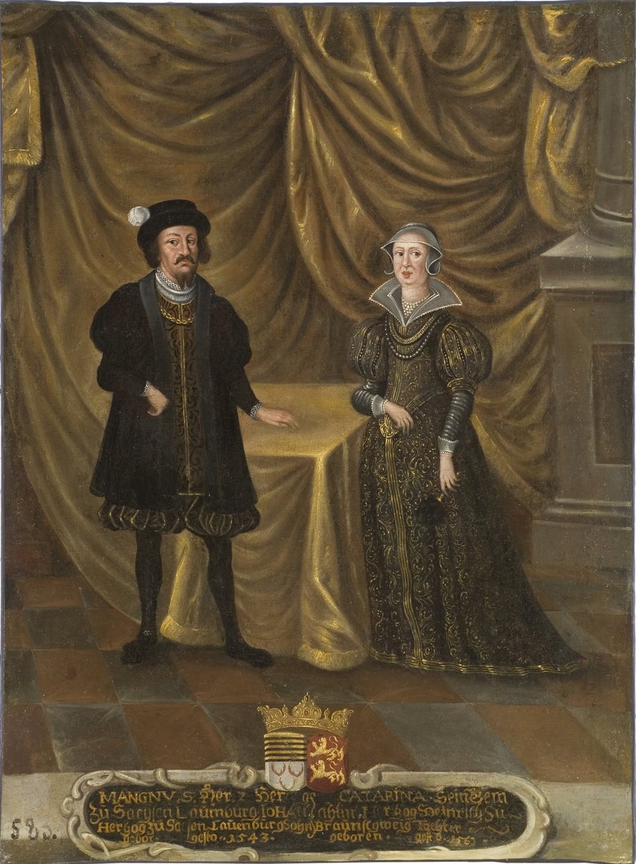 le prince Magnus I de Saxe Lauenbourg et la princesse كاثرين دي برونزويك ولفنبوتل - ماغنوس الأول (1470-1543) ، دوق ساكس-لاونبورغ وكاثرين من برونزويك-ولفنبويتيل (1488-1563) ، دوقة ساكس-لاونبورج ، مجهول. زيت على قماش. البعد : بواسطة فنان غير معروف