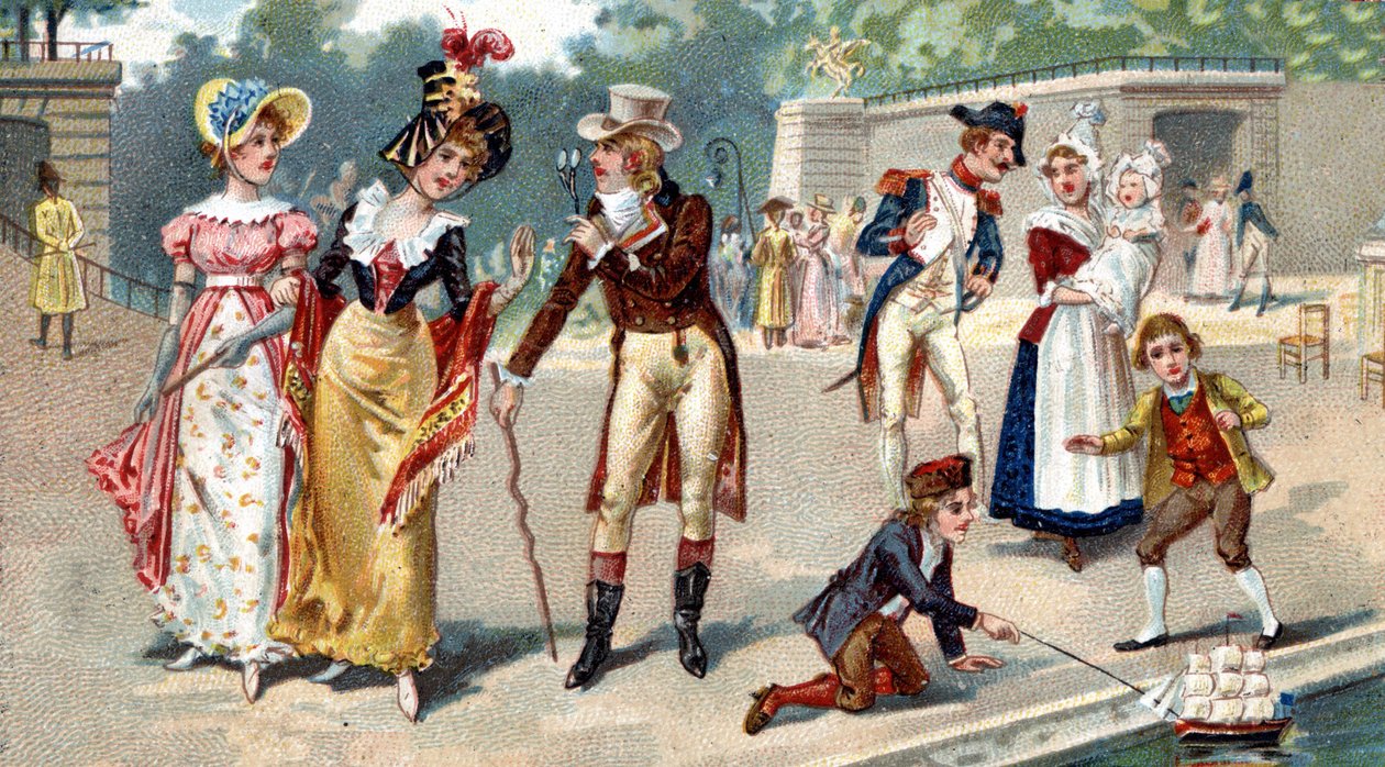 حديقة التويلري في نهاية القرن الثامن عشر. ليبيج chromolithography من القرن التاسع عشر بواسطة فنان غير معروف