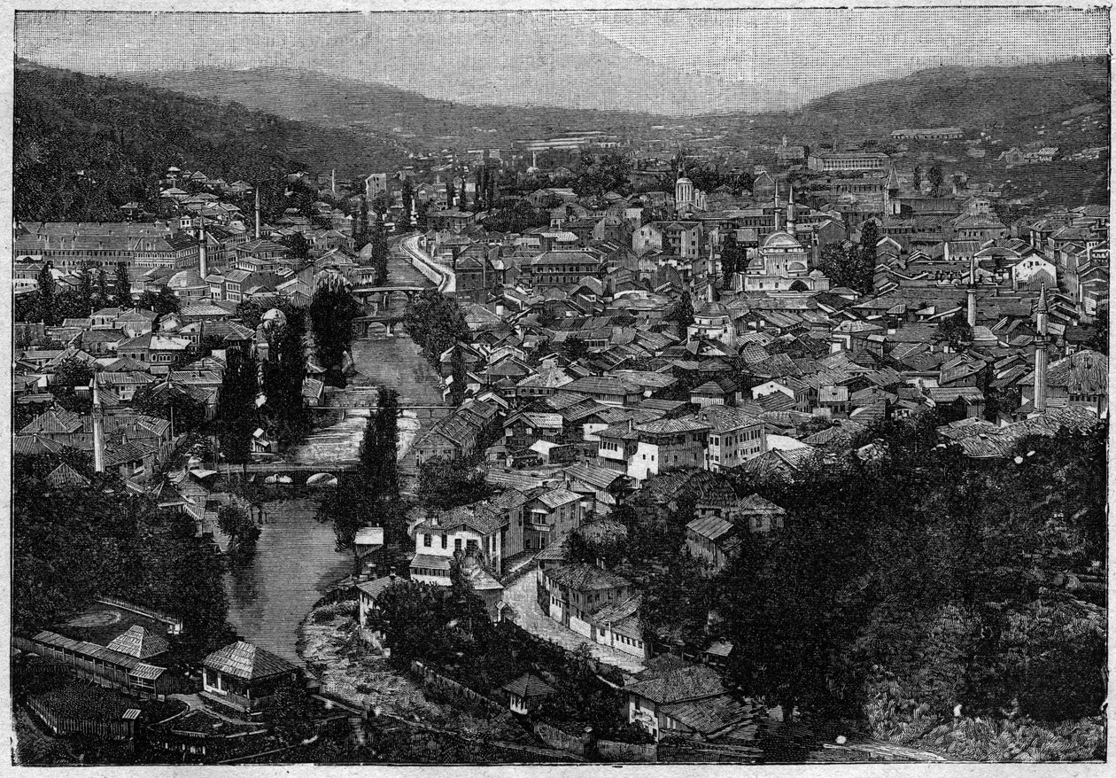 منظر لمدينة سراييفو عام 1894 - منظر لمدينة سراييفو عام 1894 - نقش بواسطة فنان غير معروف