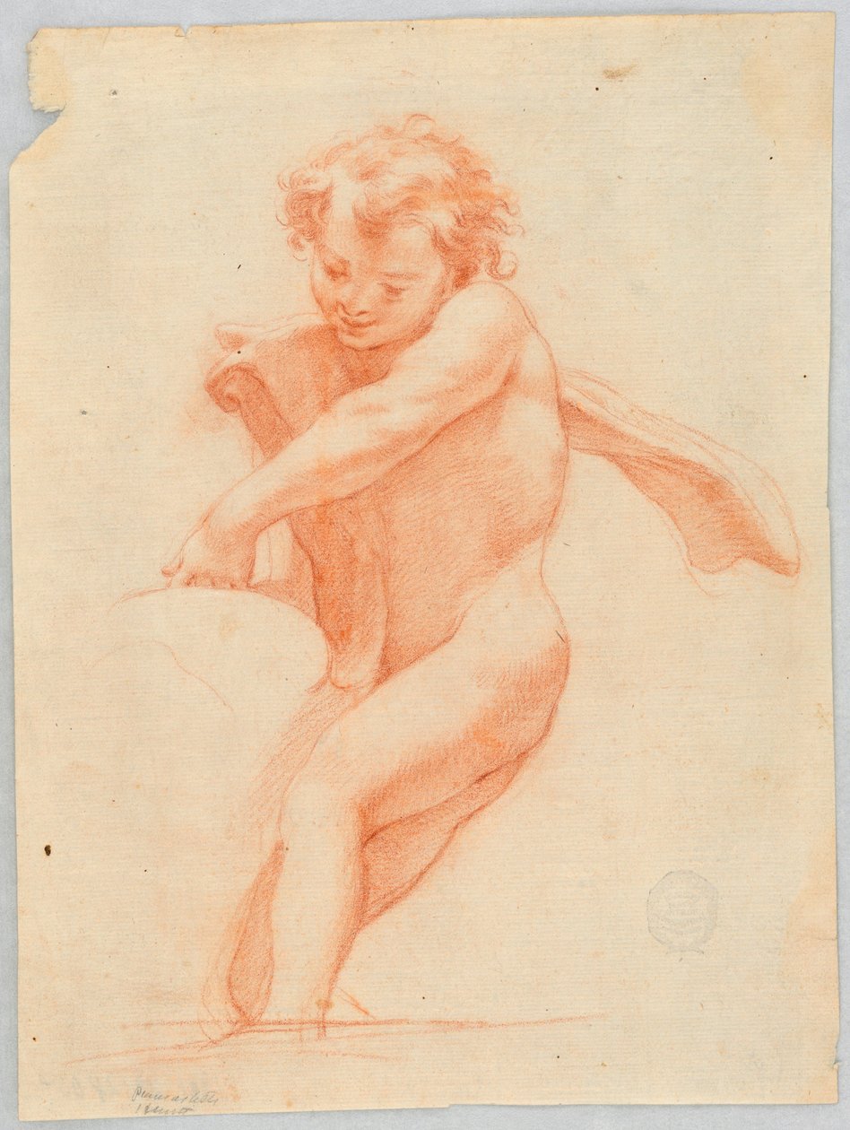 رسم، طفل يدعم غرضاً أو هيكلاً ما، 1750-1800 بواسطة فنان غير معروف