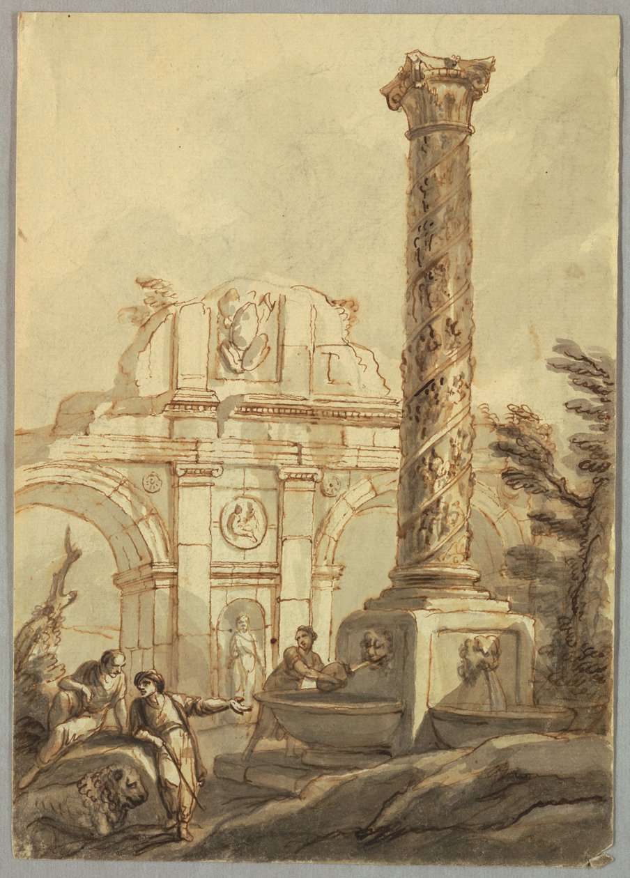 رسم، أطلال كلاسيكية، حوالي عام 1750 بواسطة فنان غير معروف