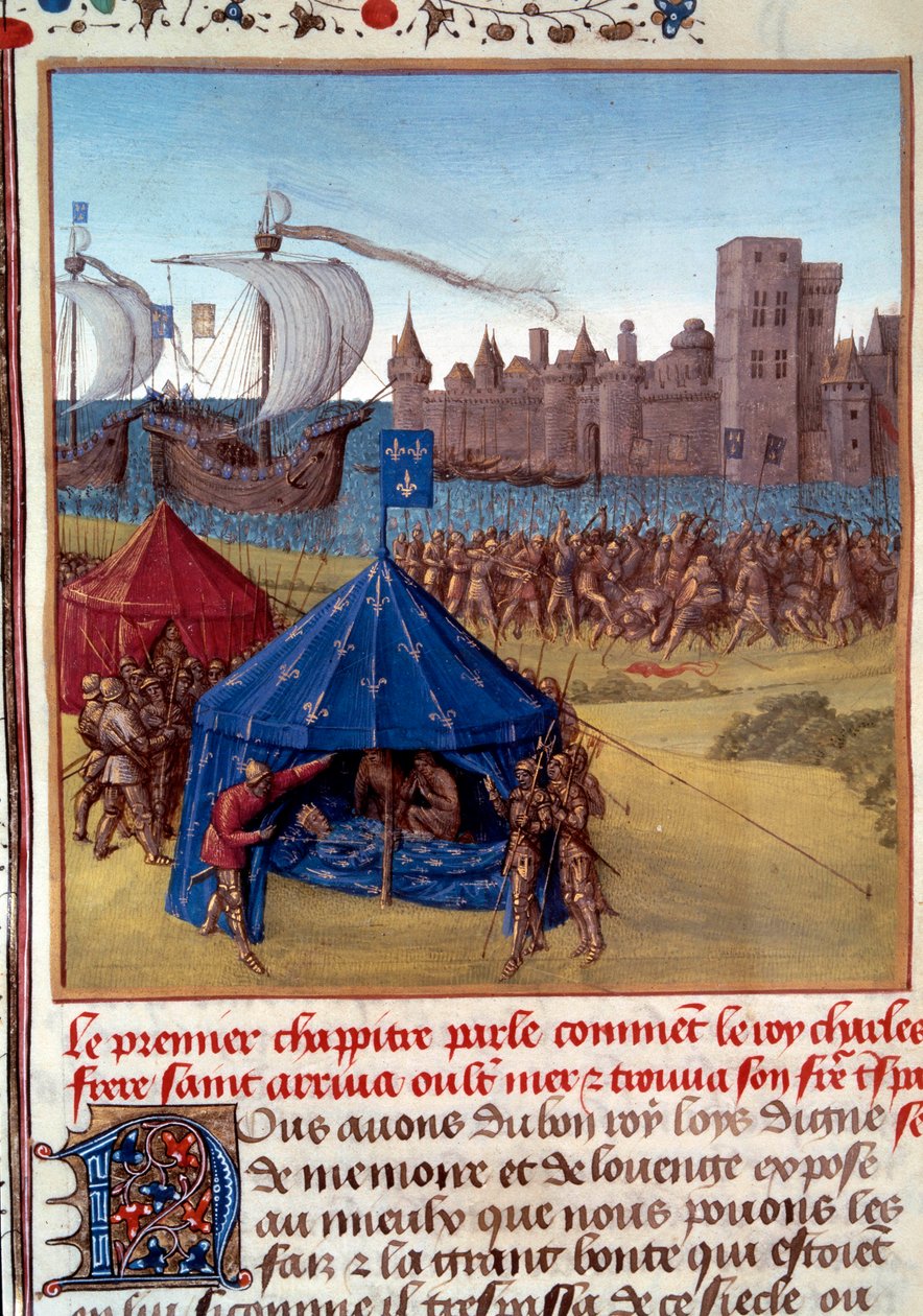 8th Crusade: The death of Saint Louis (Louis IX) (1214/1215-1270) from the plague in Tunis. Miniature taken from “” Le livre des faits de Monseigneur Saint Louis””” 15th century Paris, B.N. بواسطة فنان غير معروف