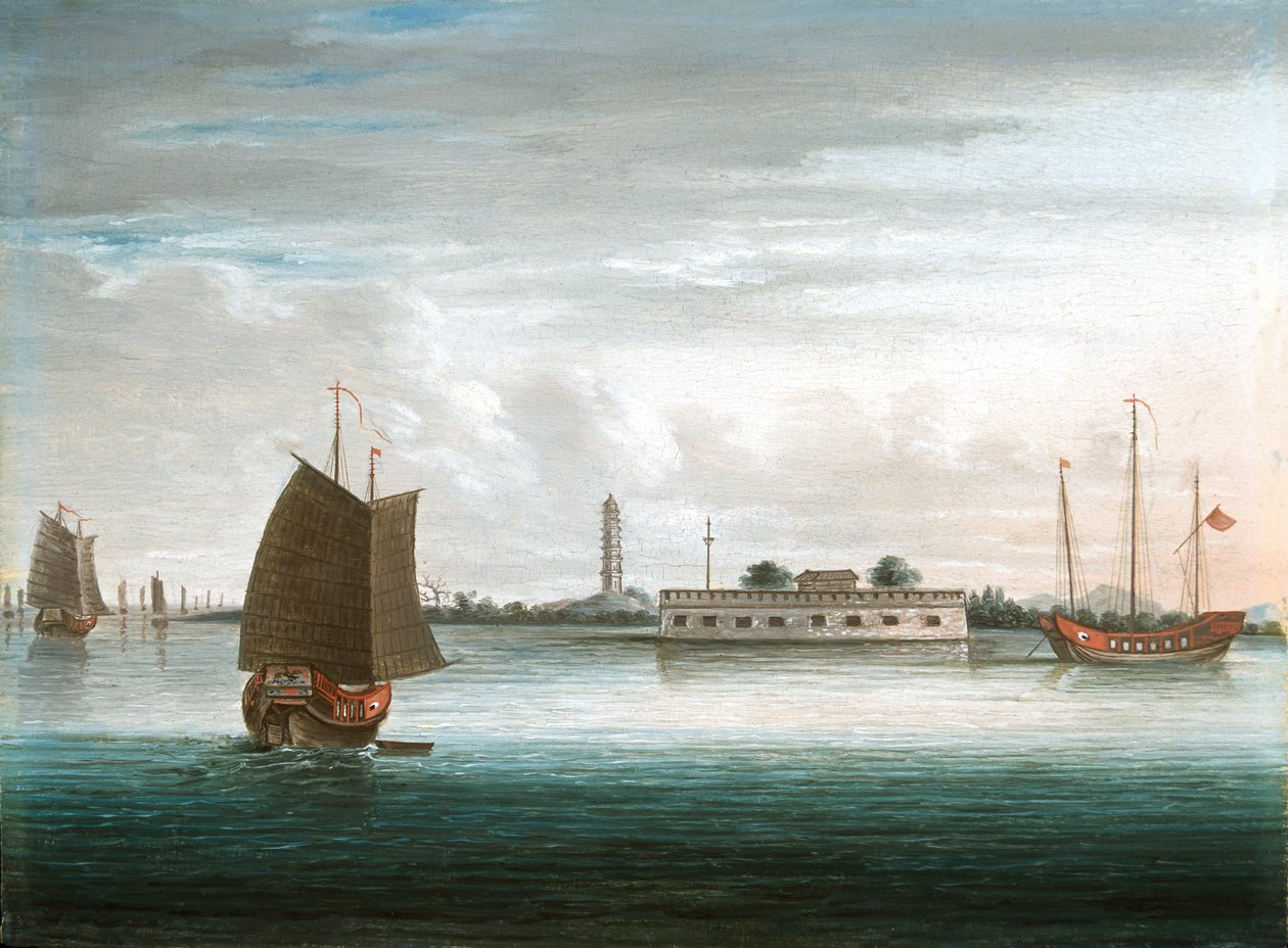 حصن على نهر كانتون ، حرب الصين الأولى ، عام 1840 تقريبًا بواسطة فنان غير معروف
