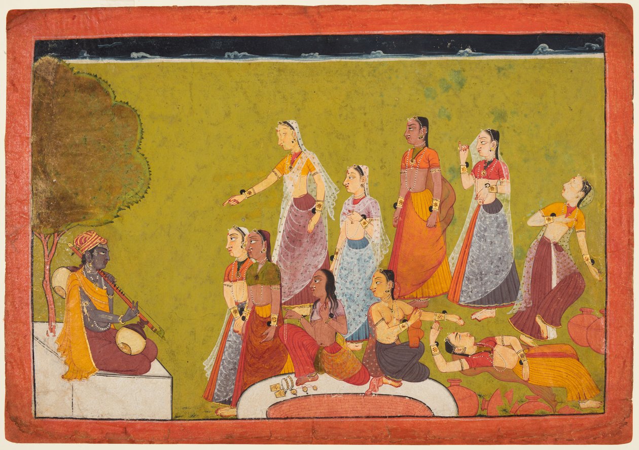 مجموعة من النساء في حالة من النشوة قبل مادهافا ، من Madhavanala Kamakandala بواسطة فنان غير معروف