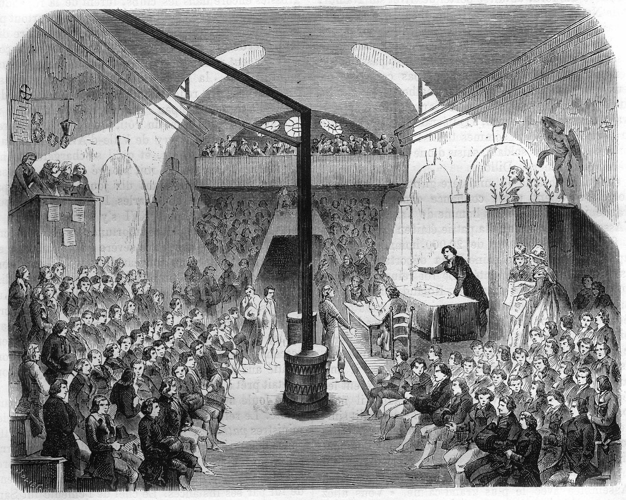 جلسة في نادي اليعاقبة خلال ثورة 1789. نقش 1844. بواسطة فنان غير معروف