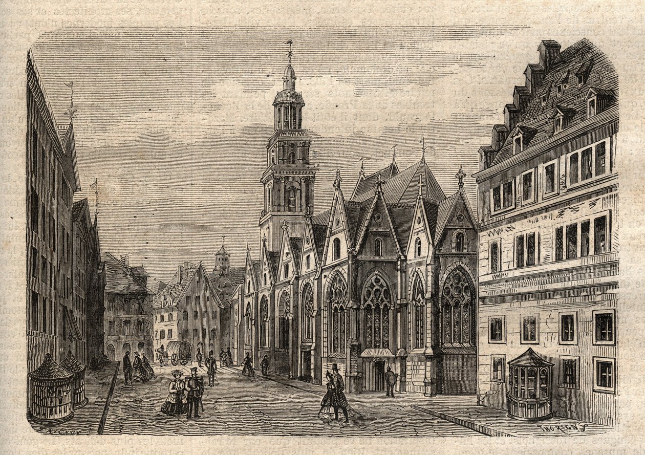 Aegidienkirche (هانوفر) ألمانيا - هانوفر كنيسة Aegidien ، دمرت خلال الحرب العالمية الثانية - هانوفر - Aegidienkirche - نقش في "قاموس الشعب المصور" - 1864 - بواسطة جوزيف ديسمبري وإدموند ألونييه - بواسطة فنان غير معروف
