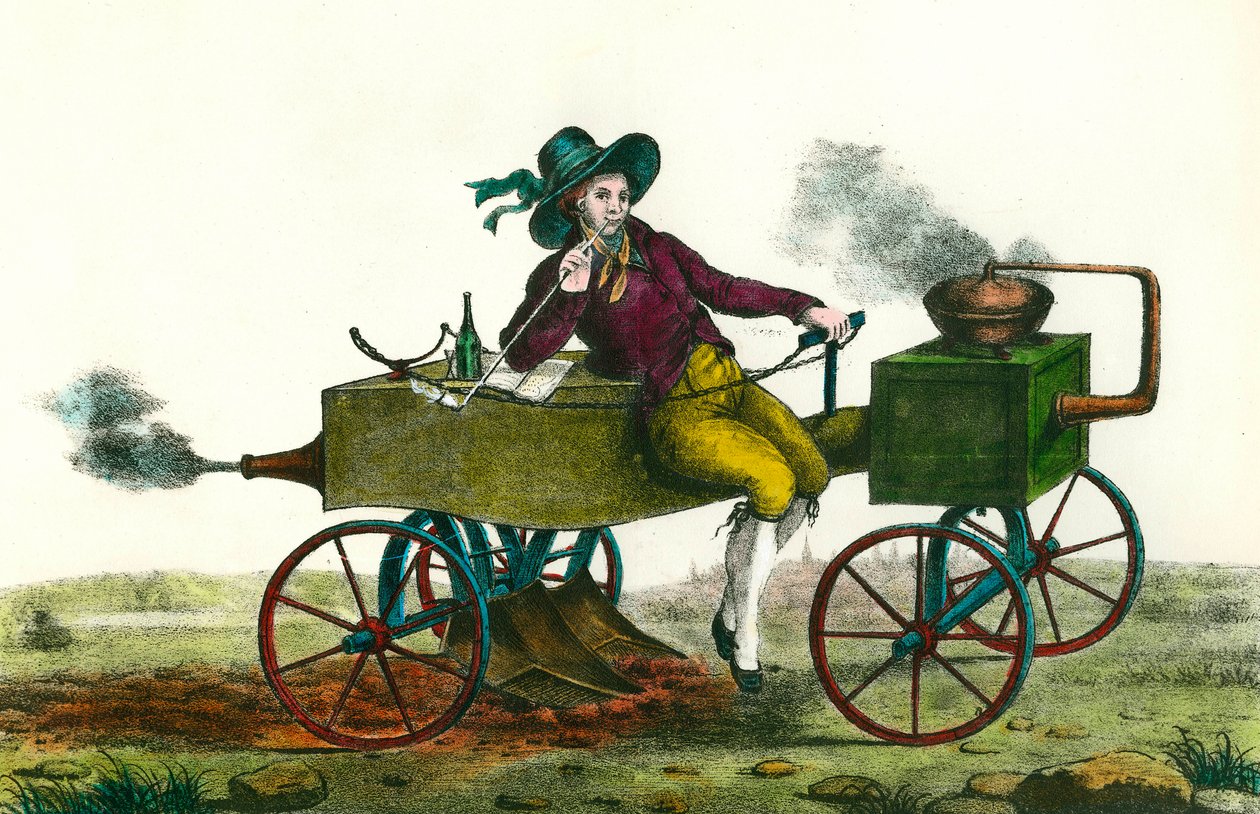 الزراعة: مشهد حرث بآلة بخار عام 1834. نقش مجهول من عام 1834. مجموعة خاصة بواسطة فنان غير معروف