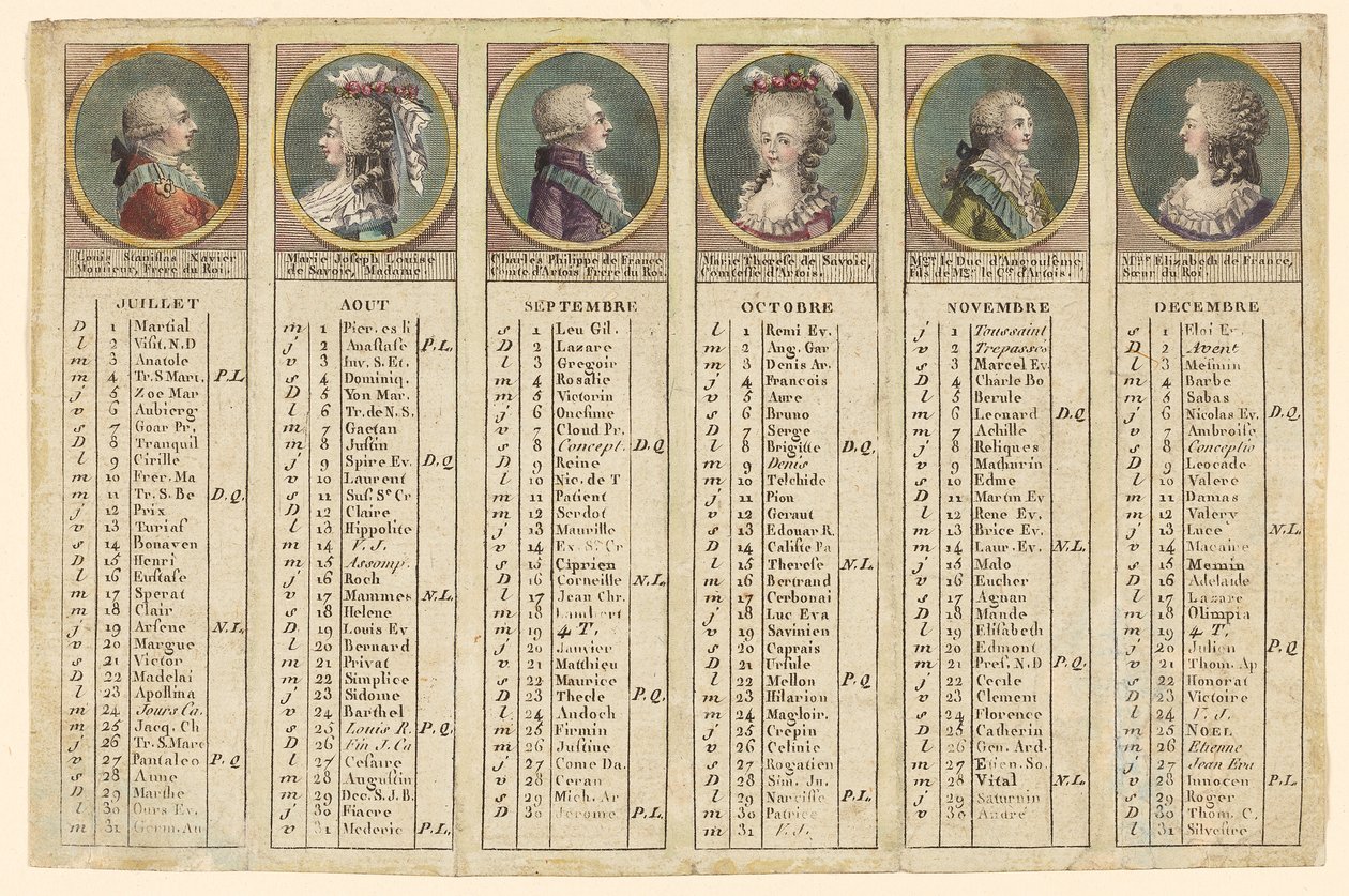 تقويم النصف الثاني من عام 1792 بواسطة فنان غير معروف