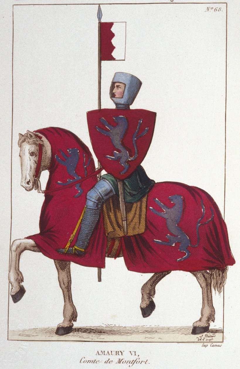 خسر أموري السادس ، كونت مونتفورت (ضد 1192 - 1241) جزءًا من فتوحات والده سيمون الرابع ، وتنازل عن حقوقه في الجنوب لملك فرنسا لويس الثامن. نقش من عام 1830. بواسطة فنان غير معروف