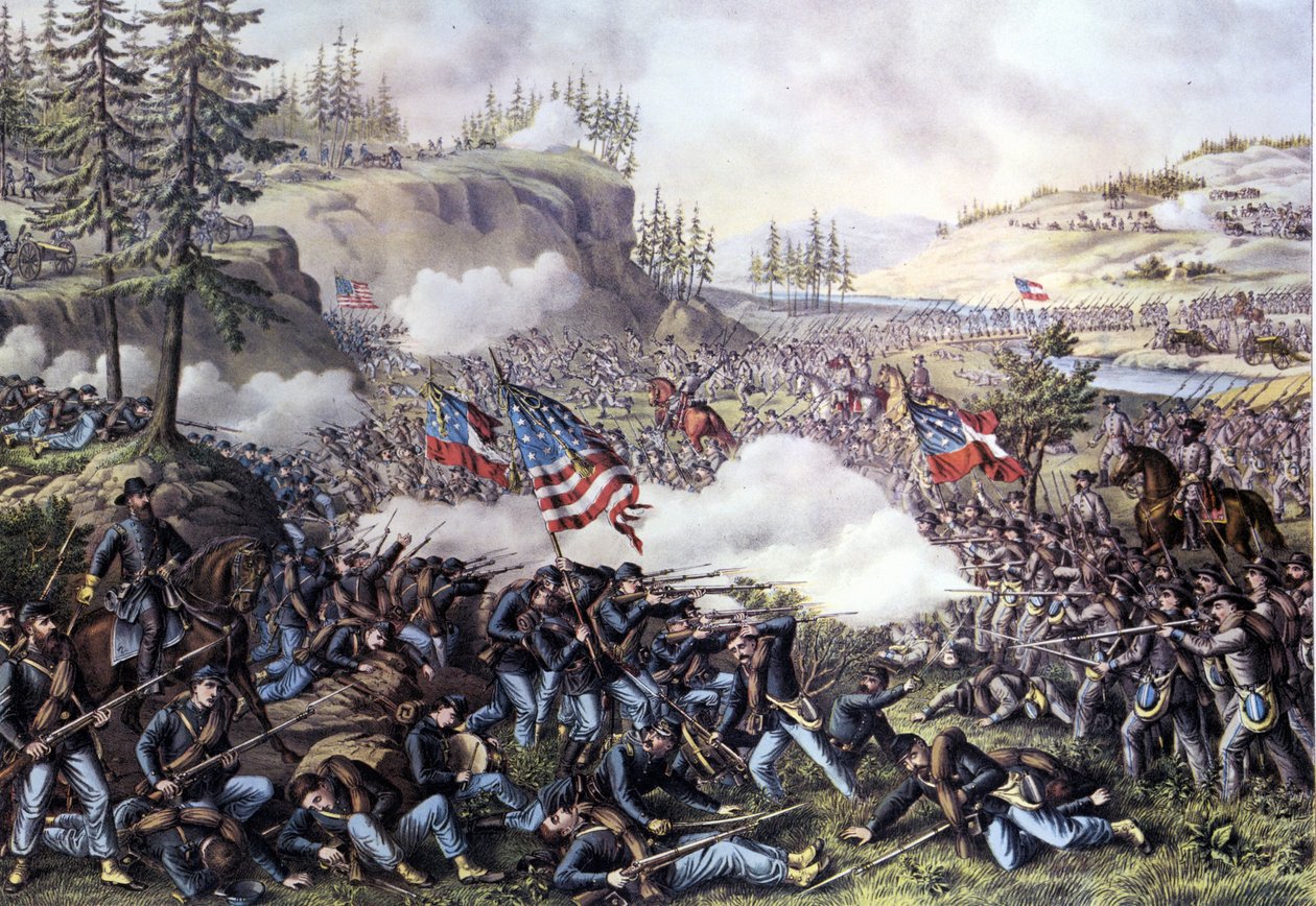 الحرب الأهلية الأمريكية (1861 - 1865): معركة تشيكاماوجا (جورجيا) 18-20 سبتمبر 1863. نقش القرن التاسع عشر. بواسطة فنان غير معروف