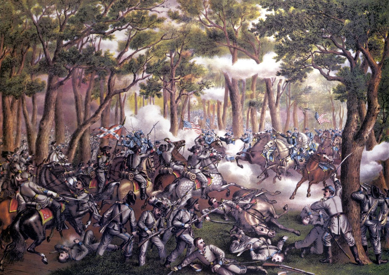 حرب الانفصال الأمريكية أو الحرب الأهلية (1861 - 1865): معركة وايلدرنس أو تودز تافيرن أو بروك رود (فرجينيا) 05-07 مايو بواسطة فنان غير معروف