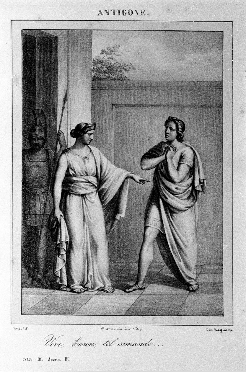 أنتيجون الفصل الأول ، المشهد 3. مأساة إيطالية كتبها فيتوريو ألفيري عام 1783 بعد الأساطير اليونانية. نقش القرن الثامن عشر. بواسطة فنان غير معروف