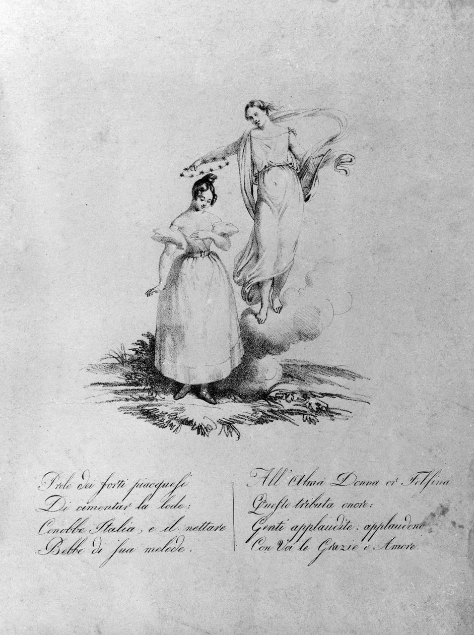 دعا تأليه ماريا جارسيا مغني Malibran (1808-1836). نقش القرن التاسع عشر. . ميلان. بواسطة فنان غير معروف