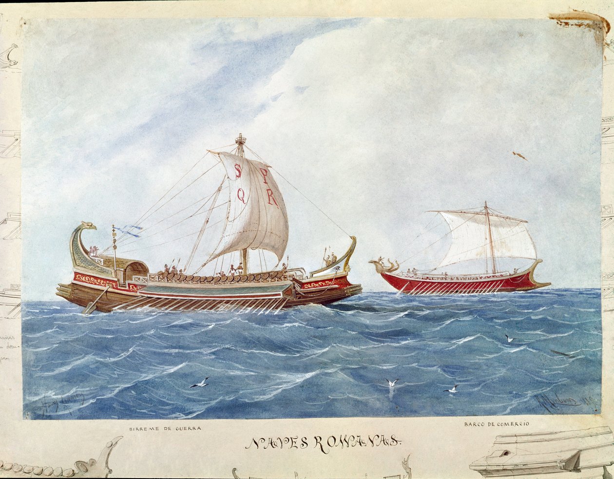 Bireme type gallery under the Roman Republic (Watercolour بواسطة فنان غير معروف