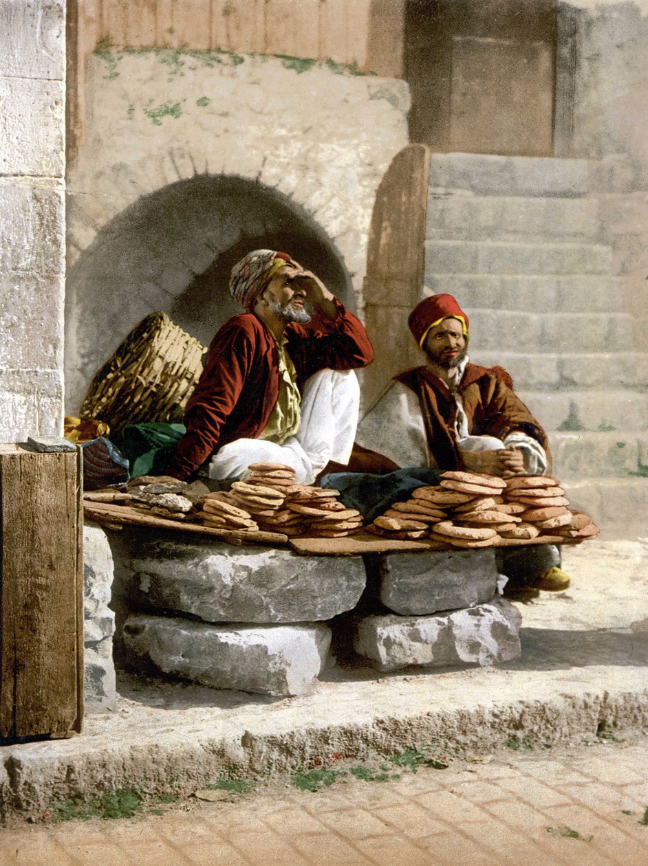 باعة الخبز في القدس. اس دي الفوتوكروم بين 1890-1900. بواسطة فنان غير معروف