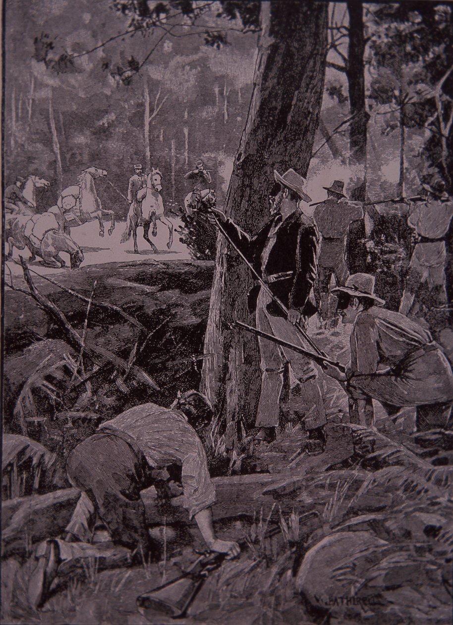 Bushrangers, Australian outlaws, rob a gold escort (engraving) بواسطة فنان غير معروف