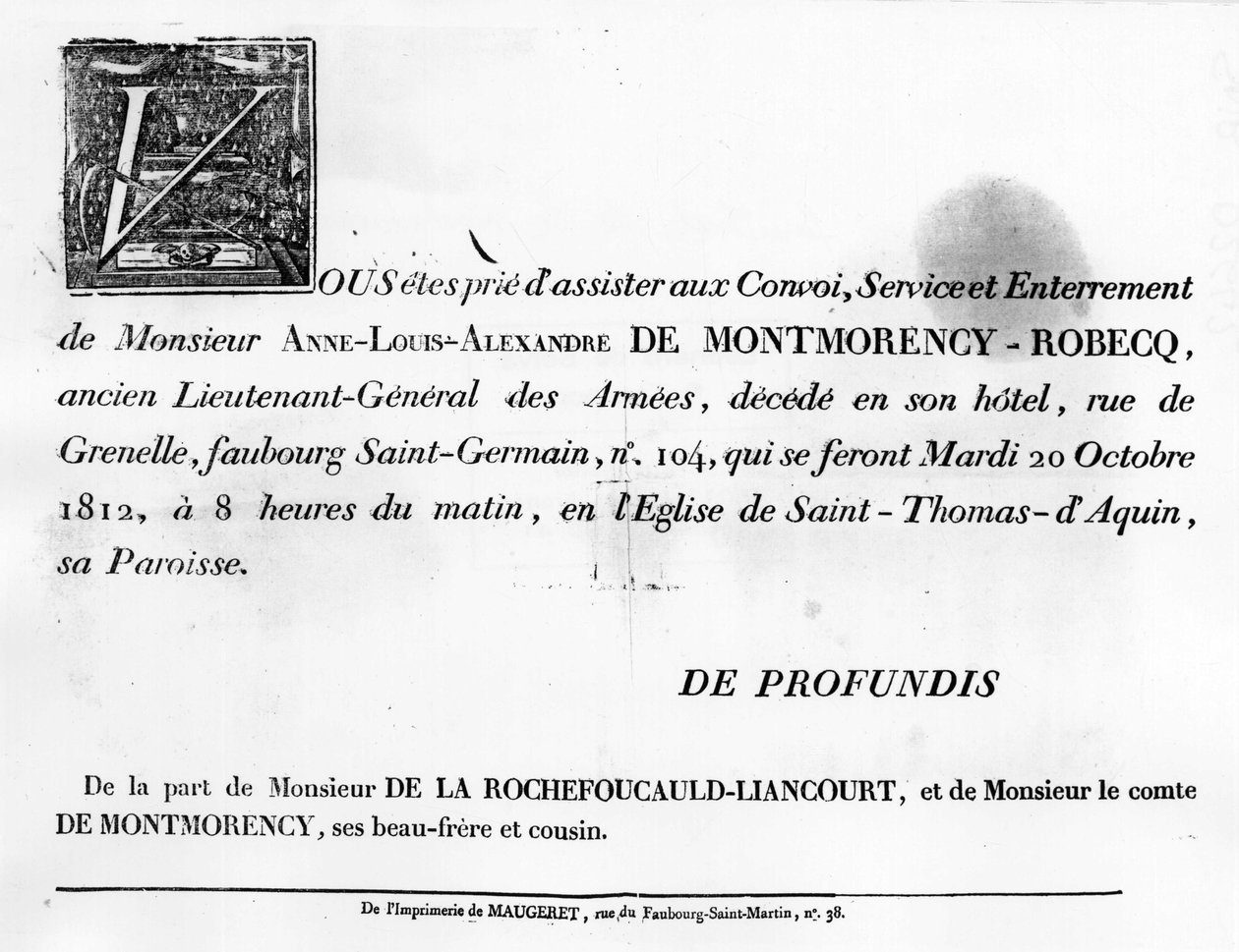 Call for funeral of Alexandre de la Rochefoucauld - Family Archives. بواسطة فنان غير معروف