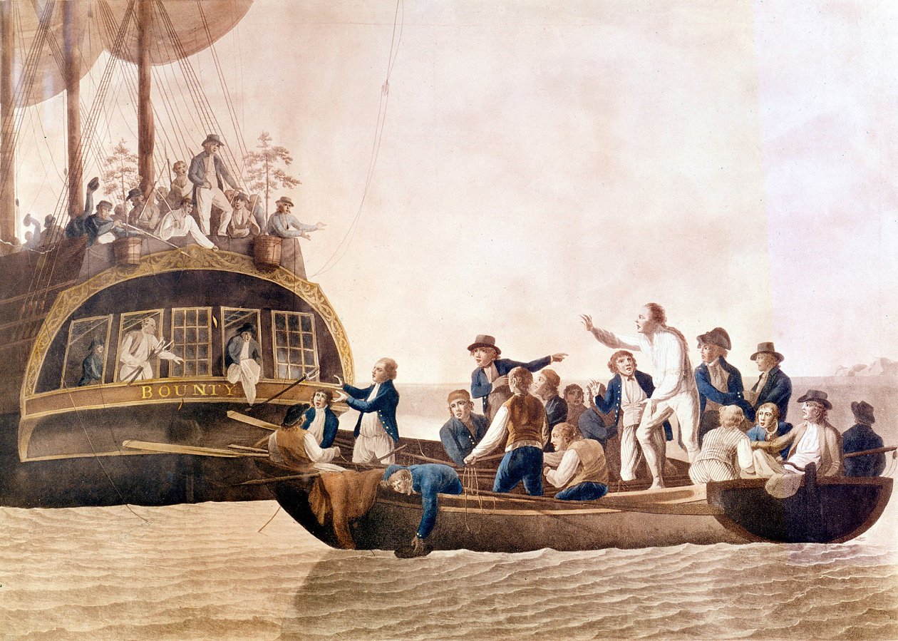 تخلى طاقم السفينة عن الكابتن ويليام بليغ (1754 - 1817). بواسطة فنان غير معروف