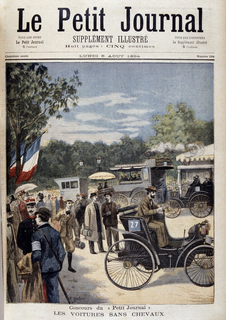 سيارات بدون خيول أول سيارة بانهارد ليفاسور - غطاء. "" Le Petite Journal "بتاريخ 6 أغسطس بواسطة فنان غير معروف
