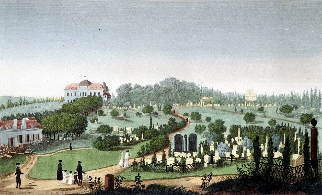 Cemetery of Père Lachaise, circa 1820 - in “” Vues de Paris”” by Courvoisier بواسطة فنان غير معروف