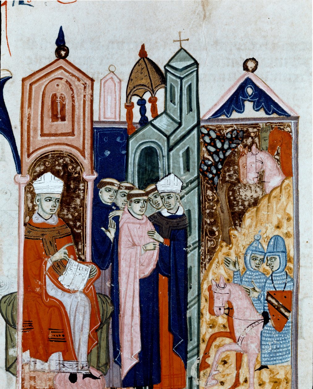 Ceremony of taking the habit of a Miniature monk from “Decret de Gratien”” (“Concordia discordantium canonum” or “Decretum Gratiani”) dating from 1140 and regulating the laws and canons of the Roman Catholic Church. 14th century Cesena Biblioteca malatesti بواسطة فنان غير معروف