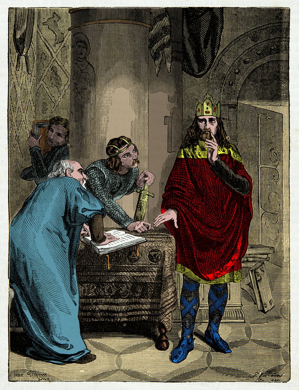 Charlemagne dictating his capitulars to his minister Alcuin (732-804), Engraving 19th century بواسطة فنان غير معروف