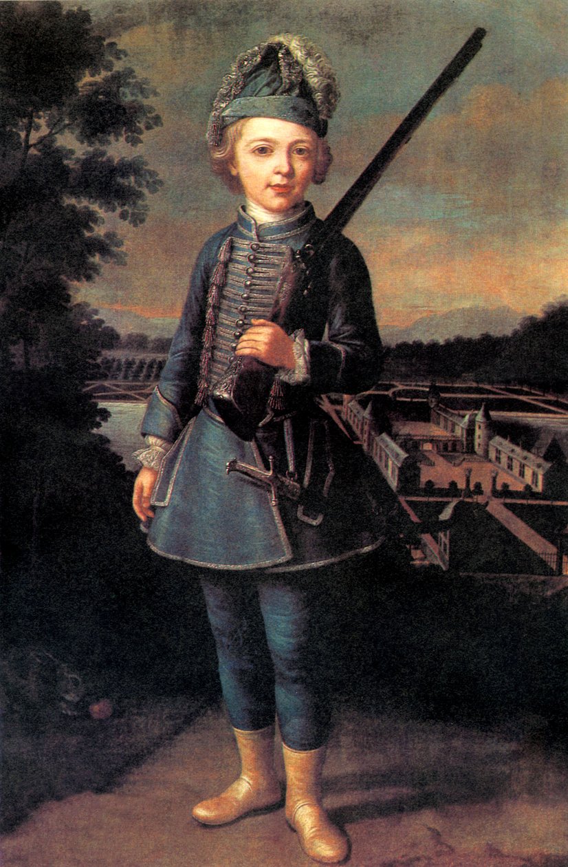 Charles-Joseph de Ligne في سن العاشرة تقريبًا يرتدي زيًا خياليًا أمام قلعة Beloeil بواسطة فنان غير معروف