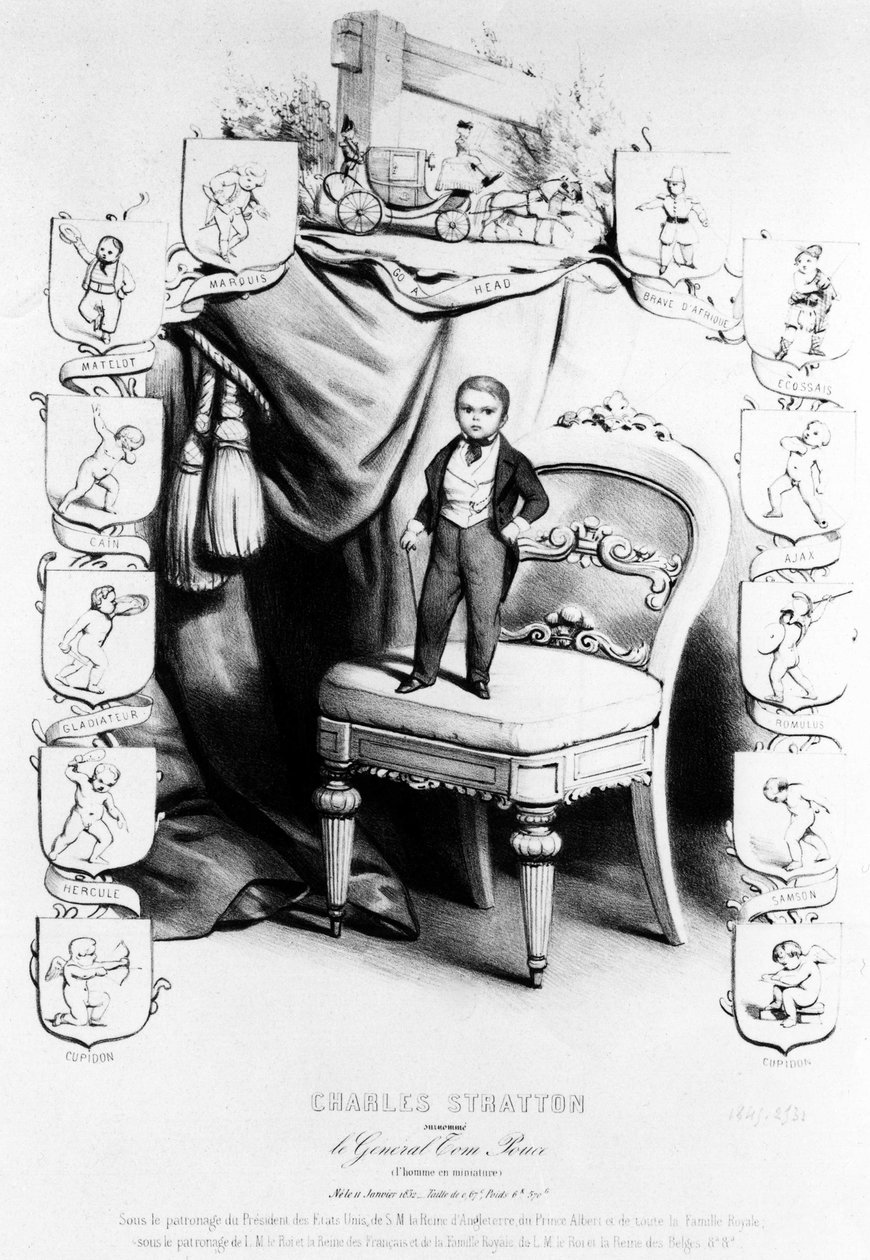 Charles Sherwood Stratton nicknamed General Tom Thumb (General Tom Thumb) (1838-1883), the famous dwarf of the Barnum circus. بواسطة فنان غير معروف