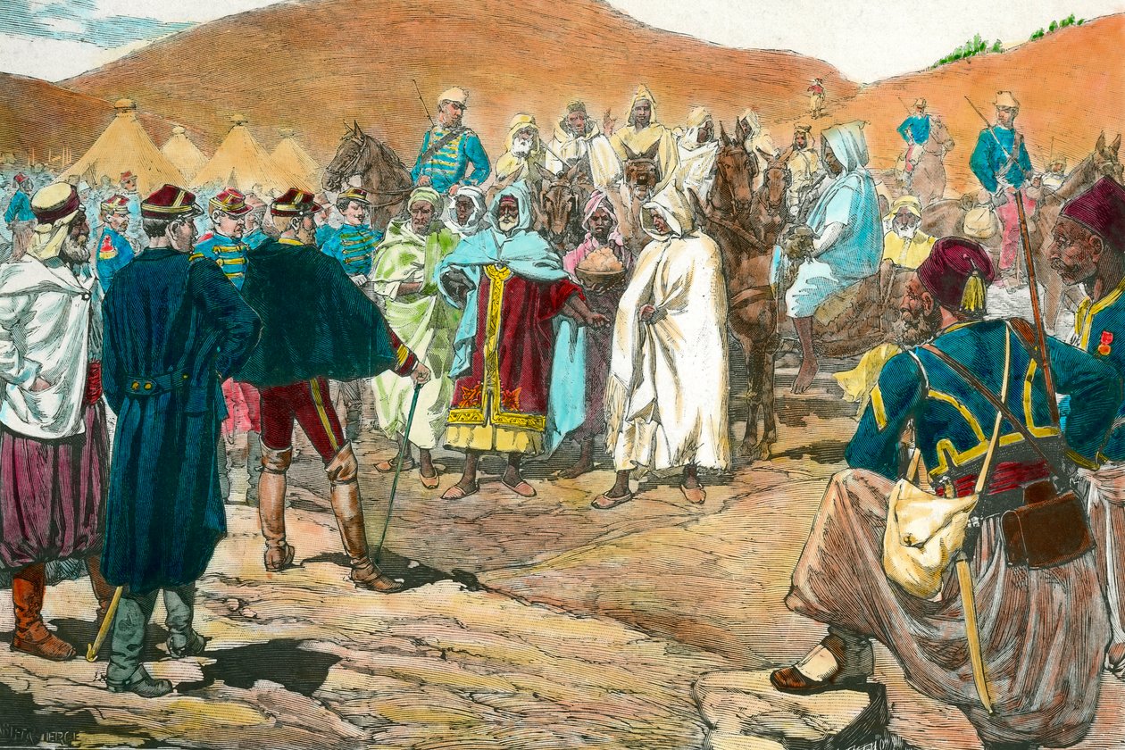 Colonialism: Tunisian tribal leaders come to parliament. Engraving of the 19th century Private Collection بواسطة فنان غير معروف