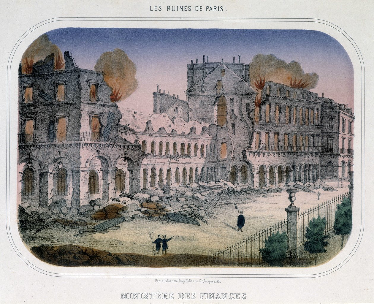 Commune de Paris: حريق في وزارة المالية (في زمن التويلري) في 24 مايو 1871. نقش من القرن التاسع عشر. بواسطة فنان غير معروف