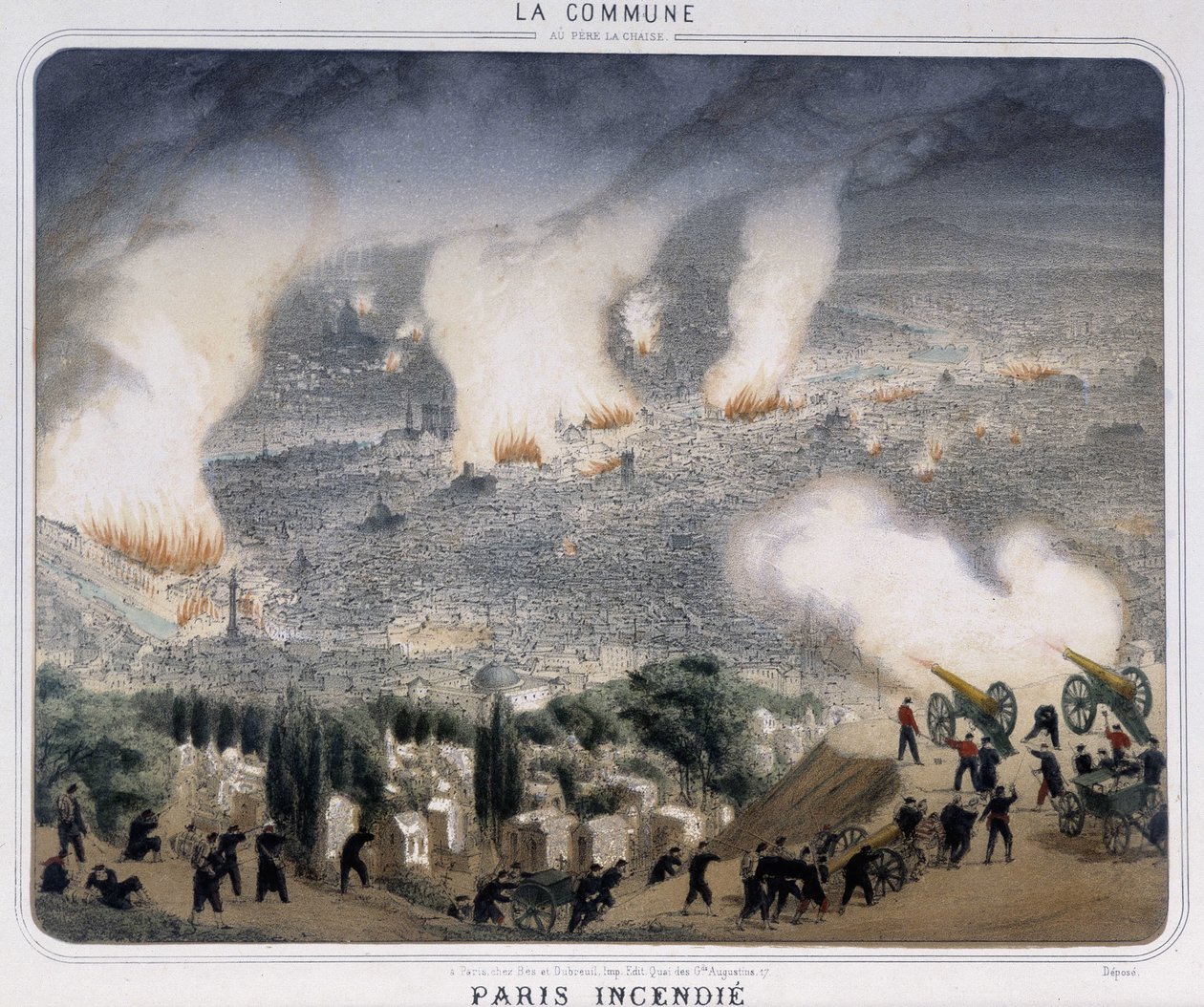 Commune of Paris: Paris fire. Communards firing cannons towards Paris. 1871. بواسطة فنان غير معروف