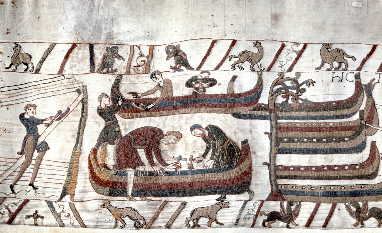 بناء السفن بأمر من Guillaume - Bayeux Tapestry ، المعروف بتطريز الملكة ماتيلد بواسطة فنان غير معروف