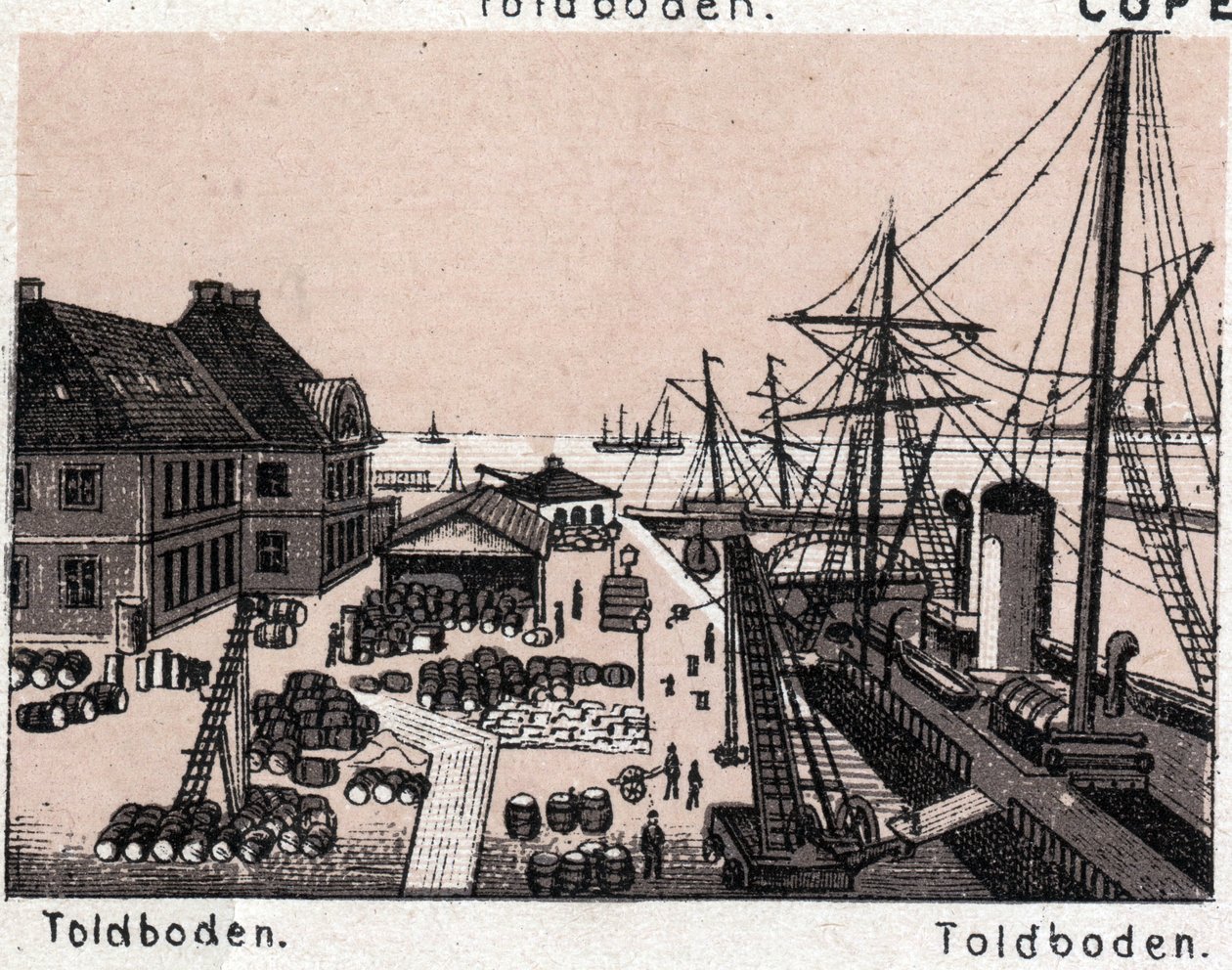 كوبنهاغن (كوبنهاغن) ، الدنمارك: منظر لـ Toldboden (ميناء ، ميناء). في "" العالم يوضح 168 مشاهدة "" غير مؤرخ (أواخر القرن التاسع عشر) بواسطة فنان غير معروف