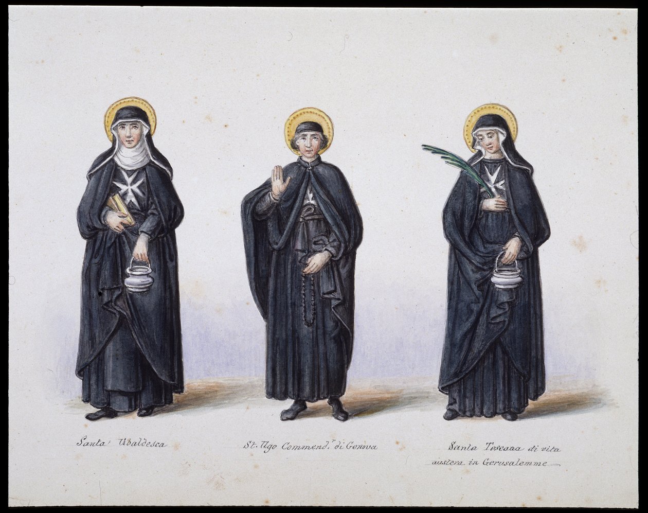 الأزياء: 1. Santa Ubaldesca ، 2. St Ugo Commendant of Genoa ، 3. Santa Toscana di vita. sd. القرن ال 19. بواسطة فنان غير معروف